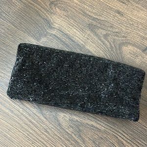 Moyna Black beaded fold over evening clutch